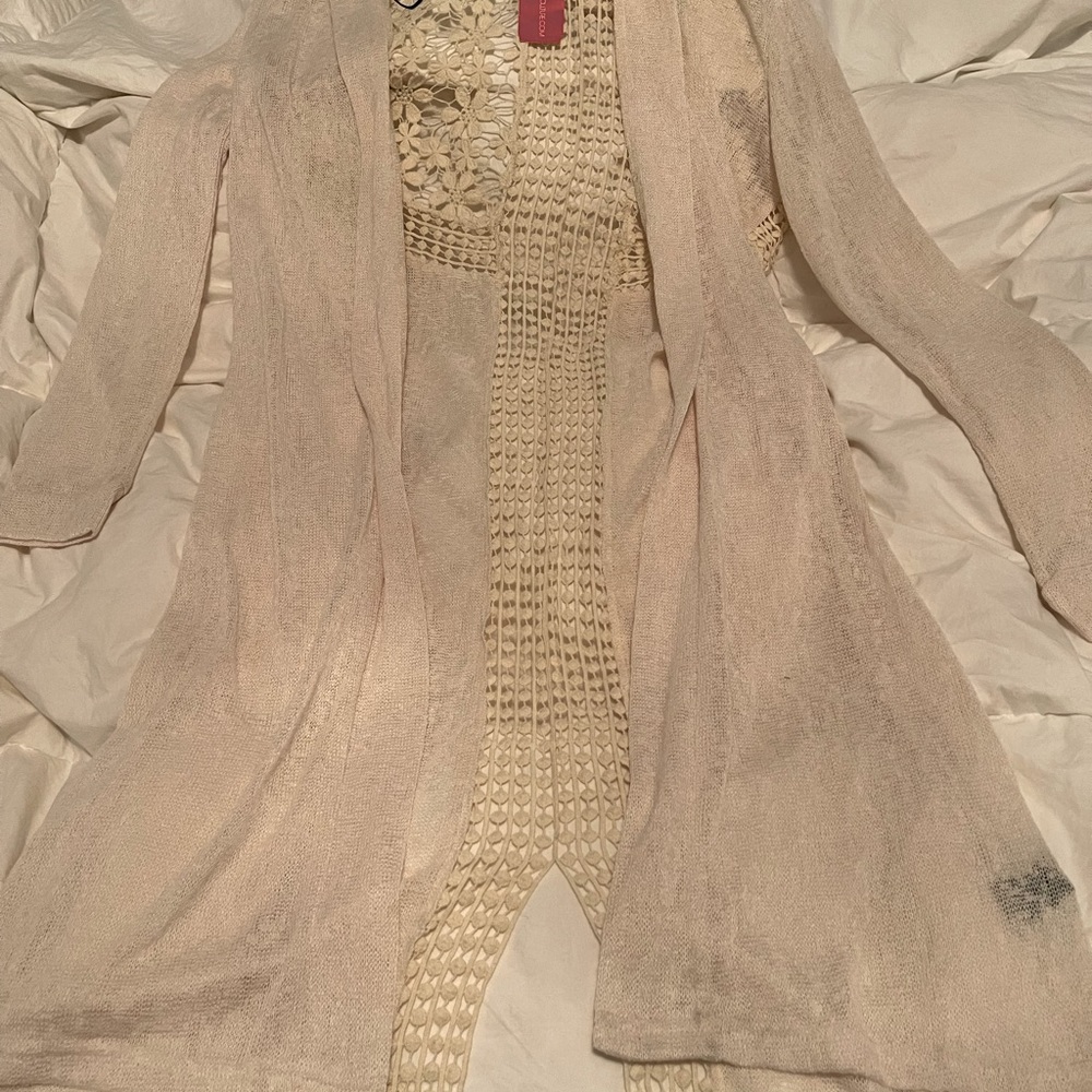 NEW summer cardigan w/hoodie, Beige, Large